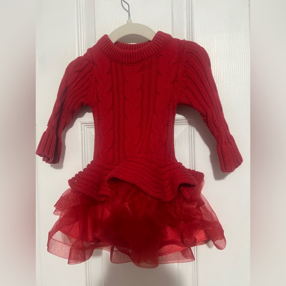 Red Knit Dress with Tulle Skirt